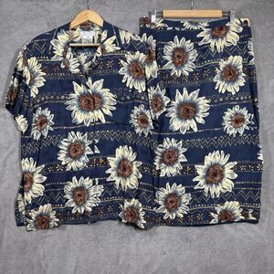 Rena Rowan for‎ Saville Sunflower Blue Hawaiian Button Down Blouse Skirt Size 16